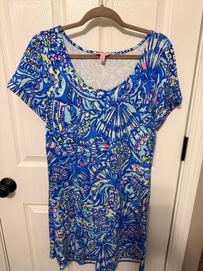 Lilly Pulitzer Women’s Blue Patterned Short Sleeve Shift Dress